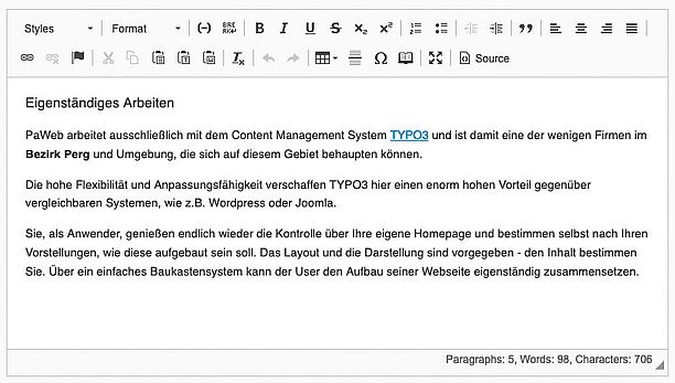 TYPO3 Text bearbeiten